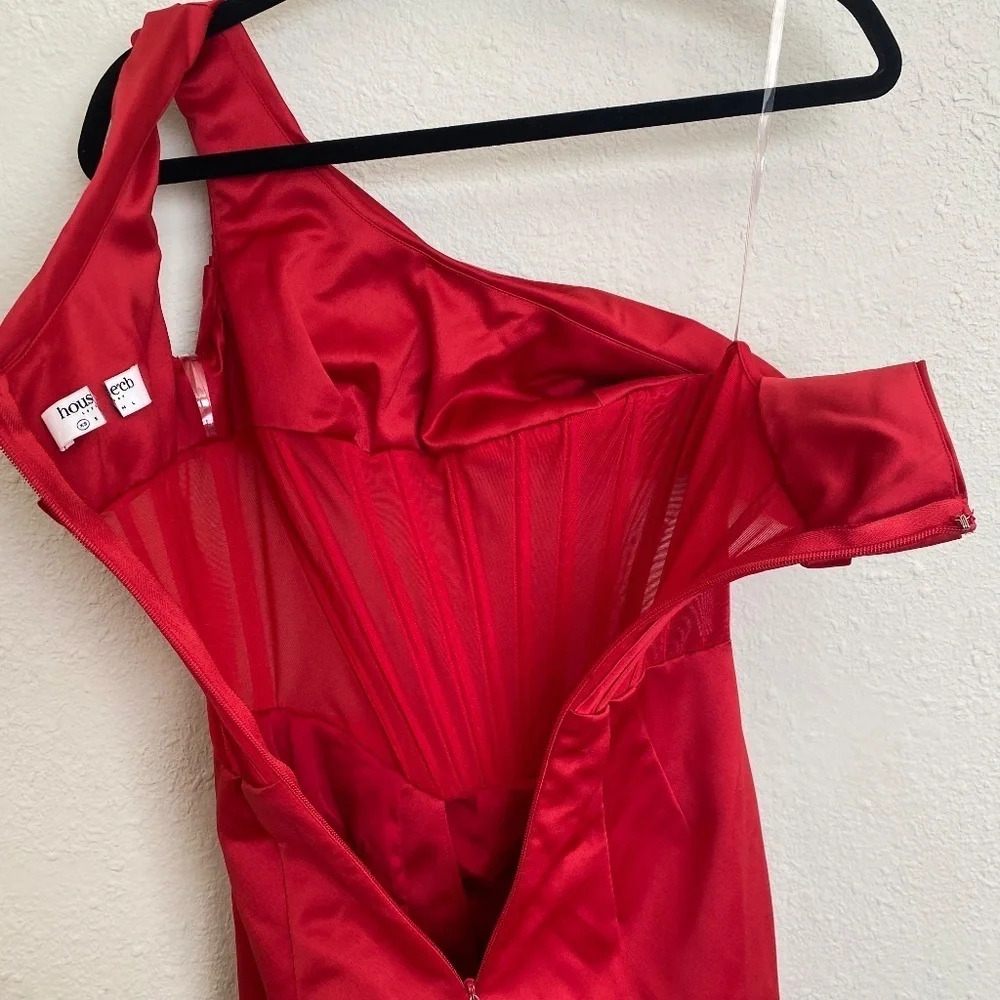 House of CB “Lulu” Red Asymmetric Drape Midi Corset Dress NWOT size XS - Picture 9 of 16
